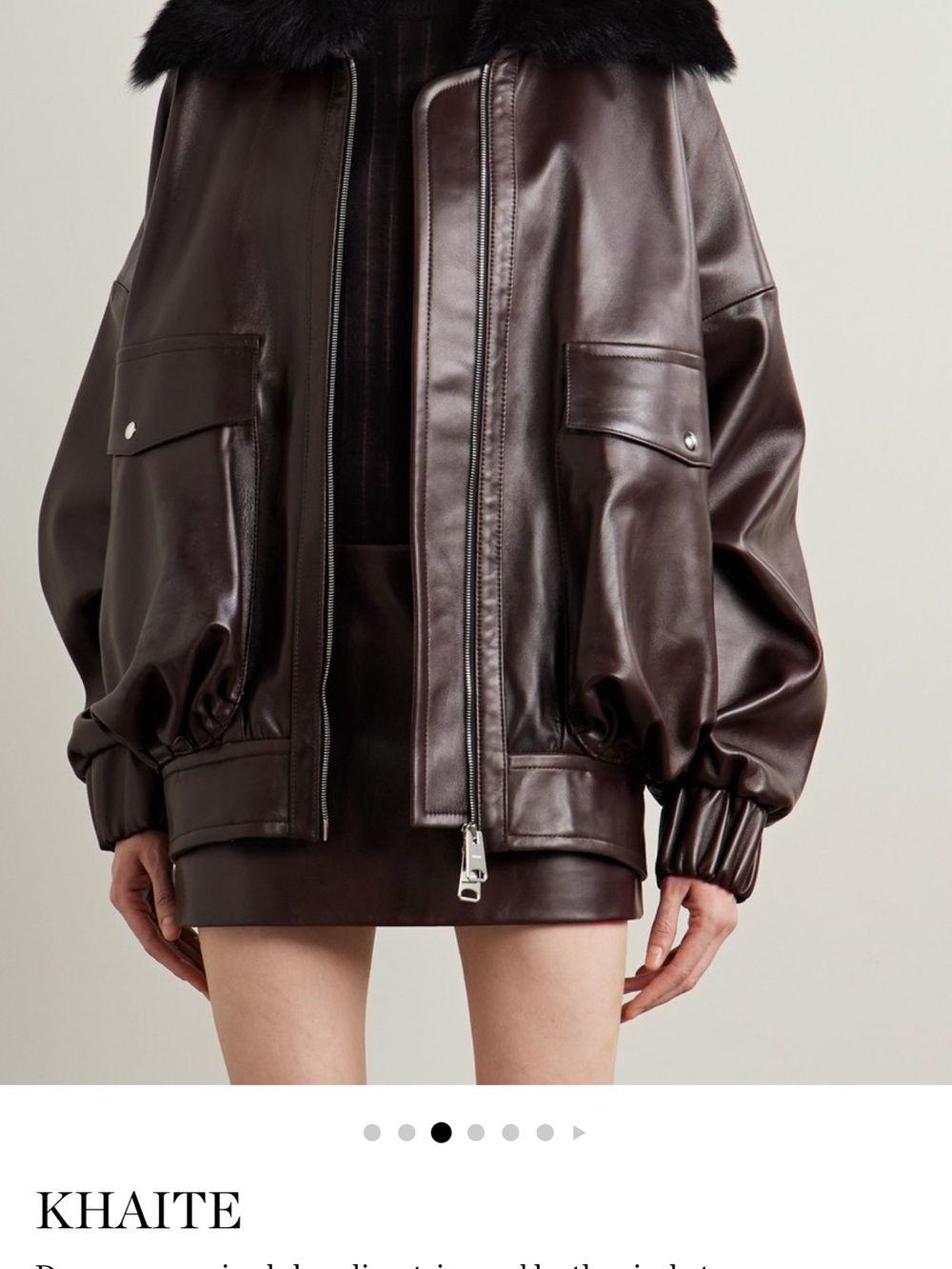 KHAITE Daemon Dark Brown Leather Bomber Jacket with Black Fur Collar NWT XS - Picture 2 of 9